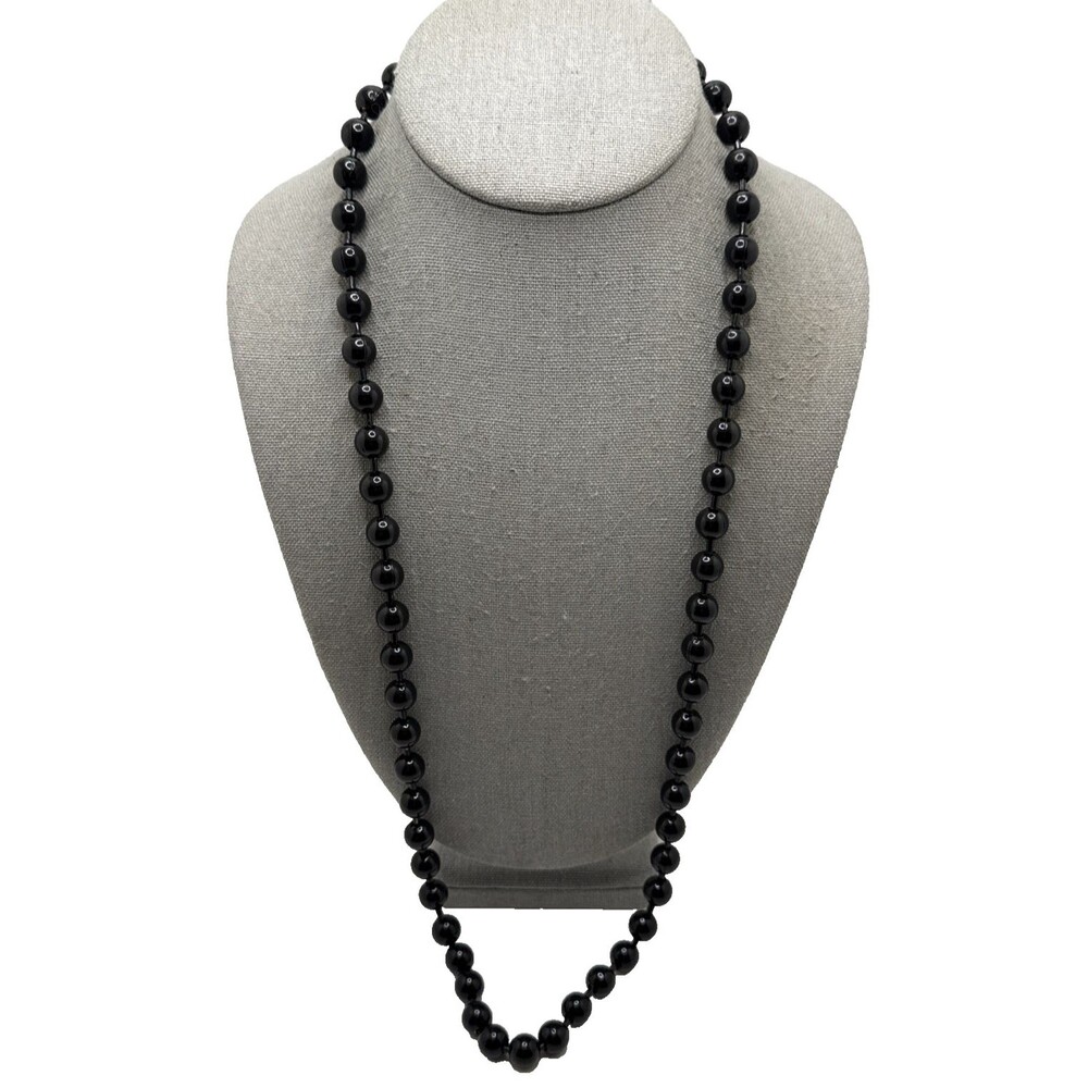 Vintage dEja Black Enamel Covered Ball Bead Chain Necklace 31" Long Statement - Picture 3 of 6